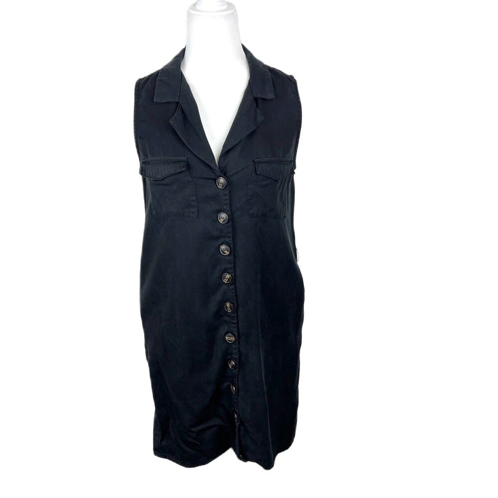 Lulus Dress Women Small Black Button Up Collared Knee Length Dress With Pockets